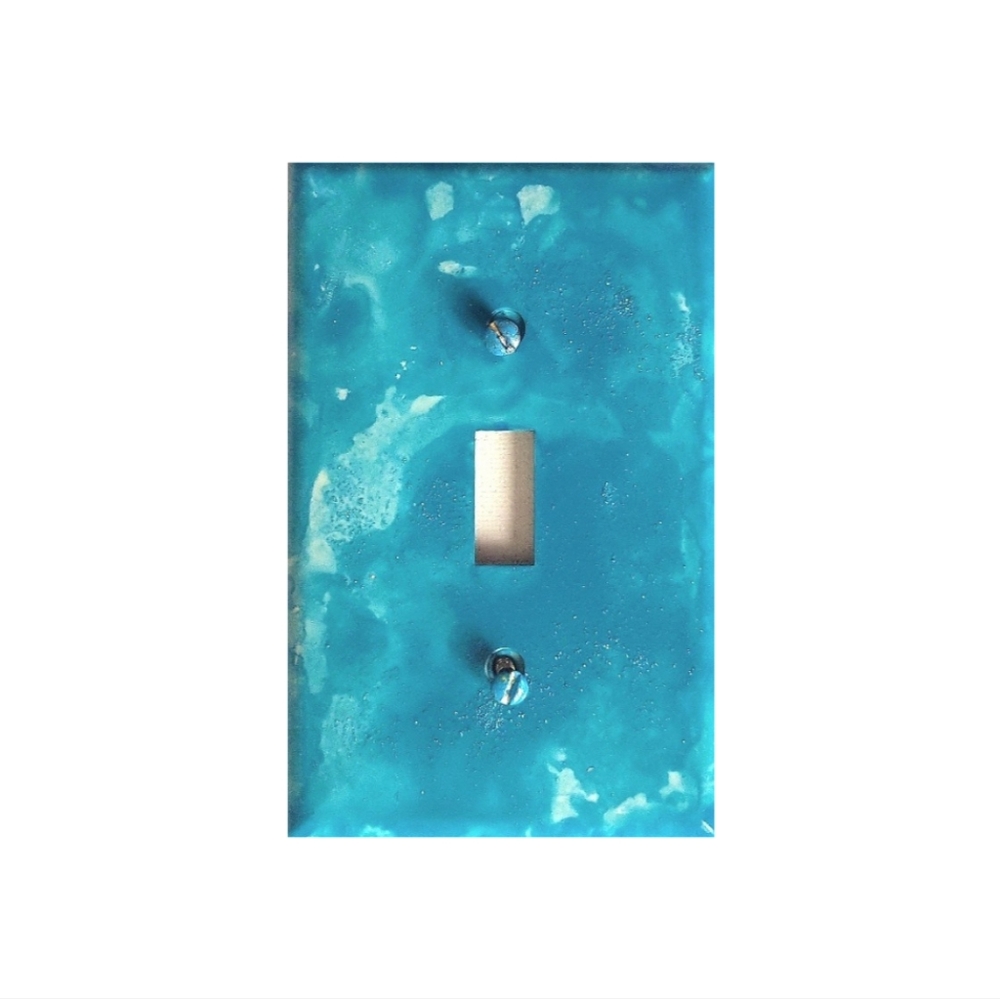 Hand Crafted Turquoise Blue Abstract Design Single Light Switch Plate